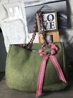 GOLDIE Green Fabric Wool Blend Lined ChainLink Ribbon Logo Tote Handbag PreOwned