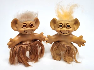 Uneeda Wishnik Troll Doll Good Luck Hula Dancer Troll 6" 1960's Grass Skirt - Picture 1 of 11