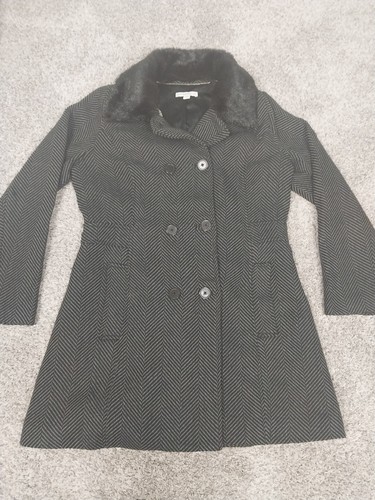 VETEMENTS ISSAC MIZRAHI Live! Giacca da donna taglia 10 misto lana con colletto in pelliccia sintetica nera