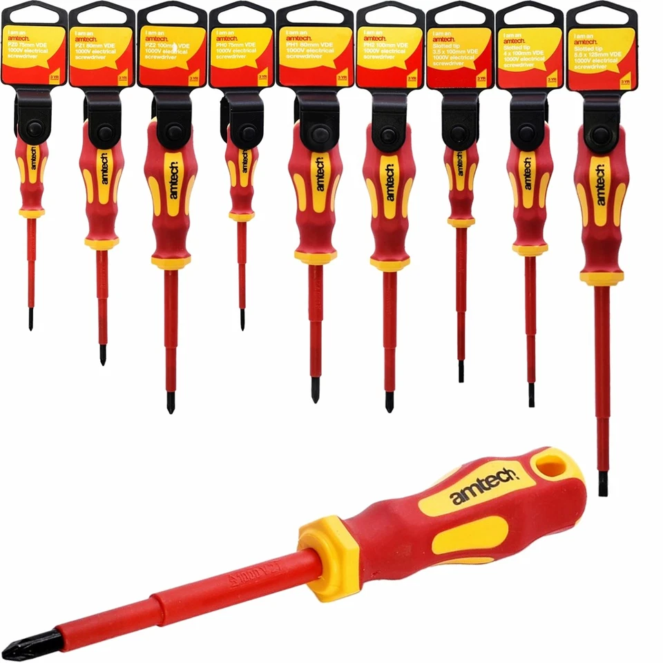 AM-TECH Amtech Pozidriv Phillips Slotted VDE 1000V Electrical Screwdriver PZ PH Tips