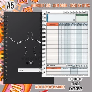 Workout Log Gym A5 Book, Fitness, Training Diary C3 Sets Reps Weights Record 500 - Picture 1 of 8