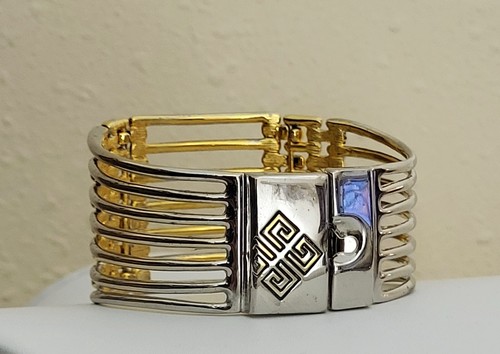 Bracciale grande gabbia argento e oro bicolore Givenchy vintage alta moda