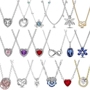 Collar de plata maciza clásico en forma de corazón copo de nieve cristal circón para mujer ex - Imagen 1 de 55