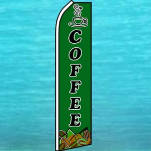 COFFEE FLUTTER FLAG Tall Curved Top Advertising Sign Feather Swooper Banner - Picture 1 of 5