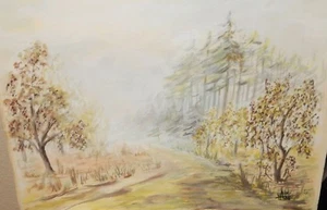 W.T.ADKOWI "PRZYJACIELOWI" POLISH LANDSCAPE WATERCOLOR PAINTING SIGNED - Picture 1 of 5