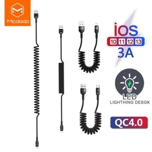 MCDODO 3A Car Spring USB Charging Cable For iPhone Type-C Power Supply QC 4.0 - Picture 1 of 16