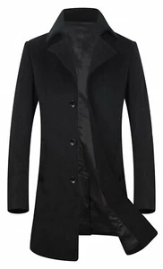 Trench coat de lana de un solo pecho para hombre KEMCT - negro, PEQUEÑO - Imagen 1 de 7