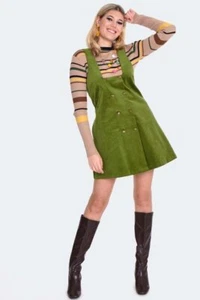 1960s Women Retro Corduroy Overall Button Vintage Style Skirt - Picture 1 of 5