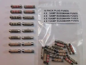16er PACK BUSSMANN HAUSHALTSSTECKSICHERUNGEN 3A 5A 10A 13A 240V JE 4 SICHERUNGEN BS1362 - Bild 1 von 1