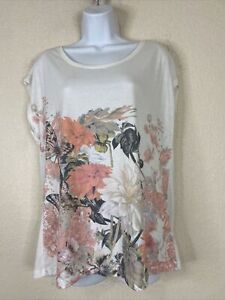 ijeans by Buffalo Womens Size L White Floral Butterfly T-shirt Cap Sleeve
