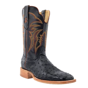 R.Watson Men's Full Quill Ostrich Leather Black Western Boot RW4507-2 - Picture 1 of 90