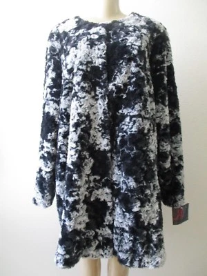 Abrigo de piel sintética Adrienne Landau negro gris talla grande 2X cuello hasta la rodilla NUEVO Foto 1 de 4