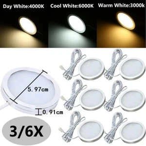 3/6x Kitchen LED Light Under Cabinet Shelf Cupboard Round Downlight Lights Kit - Picture 1 of 14
