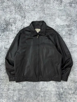 Vintage 90s St John’s Bay Brown Leather Bomber Jacket Quilt Lined XL - Image 1 of 4