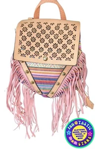BOHEMIAN STYLE MINI RUCKSACK ROSA FRANSEN HANDTASCHE FÜR MÄDCHEN, TEENAGER ODER FRAU. 6 x 7 Zoll - Bild 1 von 8