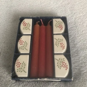 6 Vintage Katharina Alexander rote Mini Kerzen mit floralen Keramikhaltern - Bild 1 von 9