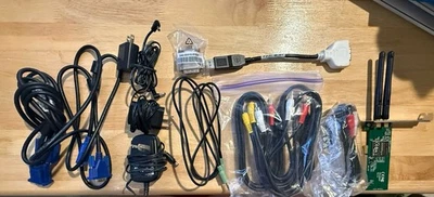Computer Parts Lot Wireless Card Aux VGA RCA DVI-D Connector Chargers Cables - Image 1 of 4