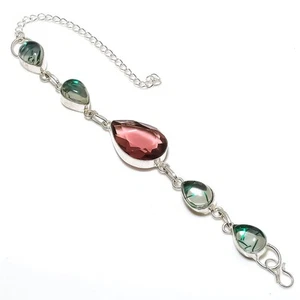 Morganita, Rutilo Piedra Preciosa Hecho a Mano 925 Pulsera Plata Ley 17.8-20.3cm - Imagen 1 de 5