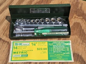 NOS RARE Vintage S-K Tools 14pc METRIC 1/4” SEALED Socket Set 1314 w/Case USA - Picture 1 of 9