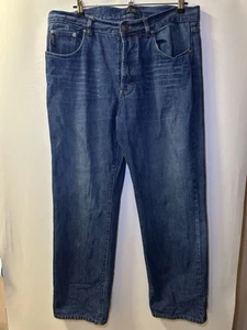 ARMANI INDIGO AJ 001 DESIGNER W 38 L 31 MENS BAGGY BLUE DENIM STRAIGHT JEANS - Picture 1 of 13