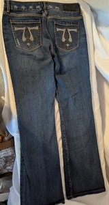 Pantalones de mezclilla para mujer talla 12 Seven 7 botón joya lavado oscuro estrás 7s en el bolsillo - Imagen 1 de 20