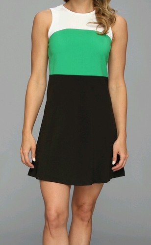 NUOVO! Abito MICHAEL Michael Kors aderente e svasato colorblock VERDE PRIMAVERA taglia 8 10