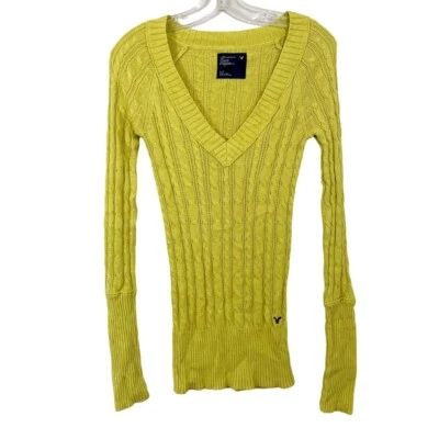 NUEVO Suéter Vintage American Eagle Y2K Tejido con Cable Cuello en V Preppy - Talla Pequeña Foto 1 de 4