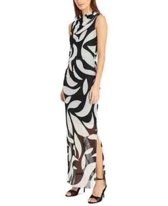 New Donna Morgan Black and White Abstract Pattern Mesh Maxi Dress sz 10 - Picture 1 of 3