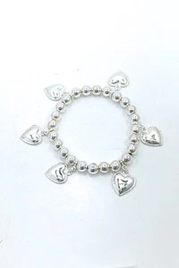 HEART CHARM Stretch Bracelet STYLE 1 with Silver Plated Beads - Picture 1 of 2