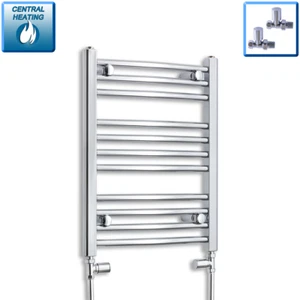 600 x 450 mm Chrome Heated Towel Rail Radiator Central Heating Flat & Curved - Picture 1 of 9