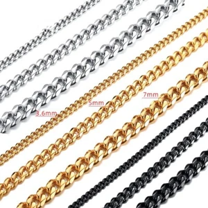 3.6/5/7mm Men's Hiphop Chain Necklace 18K Gold/Silver/Black 316L Stainless Steel - Picture 1 of 13