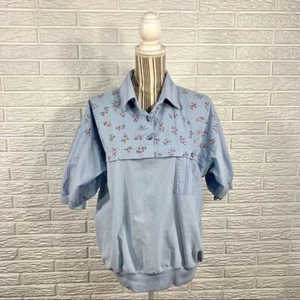 Vintage Blue Floral Collared Shirt Size Large Cottagecore - Picture 1 of 6