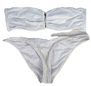 Melissa Odabash Bikini Set Two Piece Swimsuit White Bandeau Top Zip Size UK 16 - Picture 1 of 11