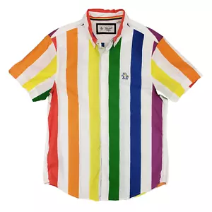 Original Pinguin Regenbogen gestreiftes Hemd Herren Medium weiß Button Down Pride LGBTQ - Bild 1 von 6