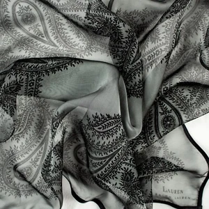 Vintage RALPH LAUREN Black Gray Paisley Silk Square Neck Collar Scarf 17.5 x 16 - Picture 1 of 14