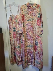 Mary Mcfadden Vintage Long Peignoir Set Gold Purple Pink Small - Picture 1 of 14