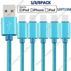 10 FT Heavy Duty Braided USB Charger Cable Cord For iPhone 14 13 12 11 XS 8 7 6 - Picture 1 of 9