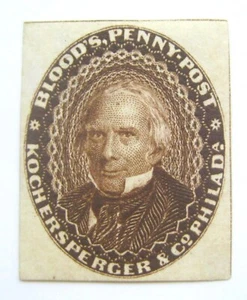 1855 US Local Blood's Penny Post 15L18 Scarce Brown Color Trial Proof - Picture 1 of 2