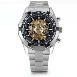 Skeleton Dial Automatic Mechanical Watch Men's Stainless Steel Band Wrist Watch - Picture 1 of 12