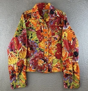 Chicos Denim Jacket Multi-color/ orange Floral Women Size 1 unworn - Picture 1 of 4