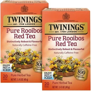 2 Pack - Twinings Pure Rooibos Red Herbal Tea Bags - Caffeine Free - 20 Count - Picture 1 of 1