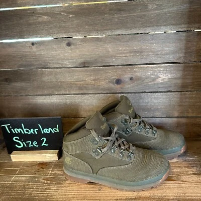 Kids Timberland Euro Hiker Cordura Olive Green Mid Hiking Boots Shoes Size 2 Y - Image 1 of 4