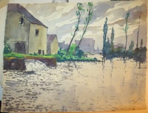 Robert LALOUE 1884-1929 DESSIN AQUARELLE PAYSAGE RIVIERE ECLUSE NUAGES 1910 - Picture 1 of 5