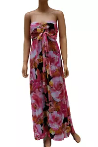 NEU OHNE ETIKETT XHILARATION DAMENKLEID MEDIUM MAXI ÄRMELLOS BANDEAU ROSA BLUMEN GEFÜTTERT - Bild 1 von 12