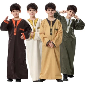 Kids Boys Dishdasha Robe Muslim Abaya Dubai Saudi Thobe Long Maxi Dress Jubba - Picture 1 of 66