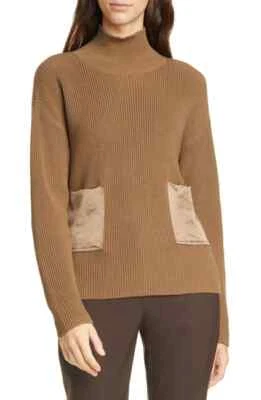 NUEVO BOSS Faonia Suéter de Algodón y Cachemira en Camel - Talla L #S1992 Foto 1 de 4