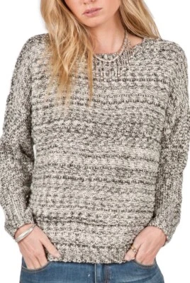 NWT VOLCOM Women's Rested Heart Crew Sweater, Natural/Black, Large - Image 1 of 4
