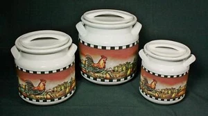 HTF 3-Pc Country Rustic Ceramic Rooster Canister Set - Picture 1 of 5
