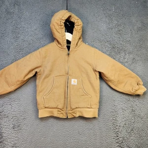 Carhartt Jacket Youth XS 6 Brown Hooded Quilt Lined Canvas Full Zip Workwear - Picture 1 of 10