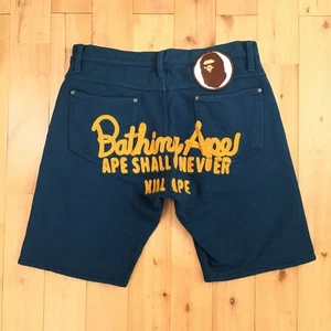 BAPE Champion Embroidered Sweat Shorts Navy A Bathing Ape Size S - Picture 1 of 8